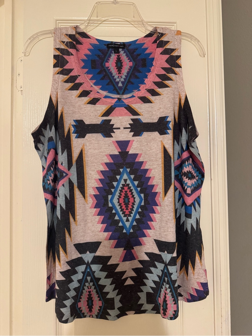 Cold-Shoulder Aztec Tank Top - Pink, Blue & Cream